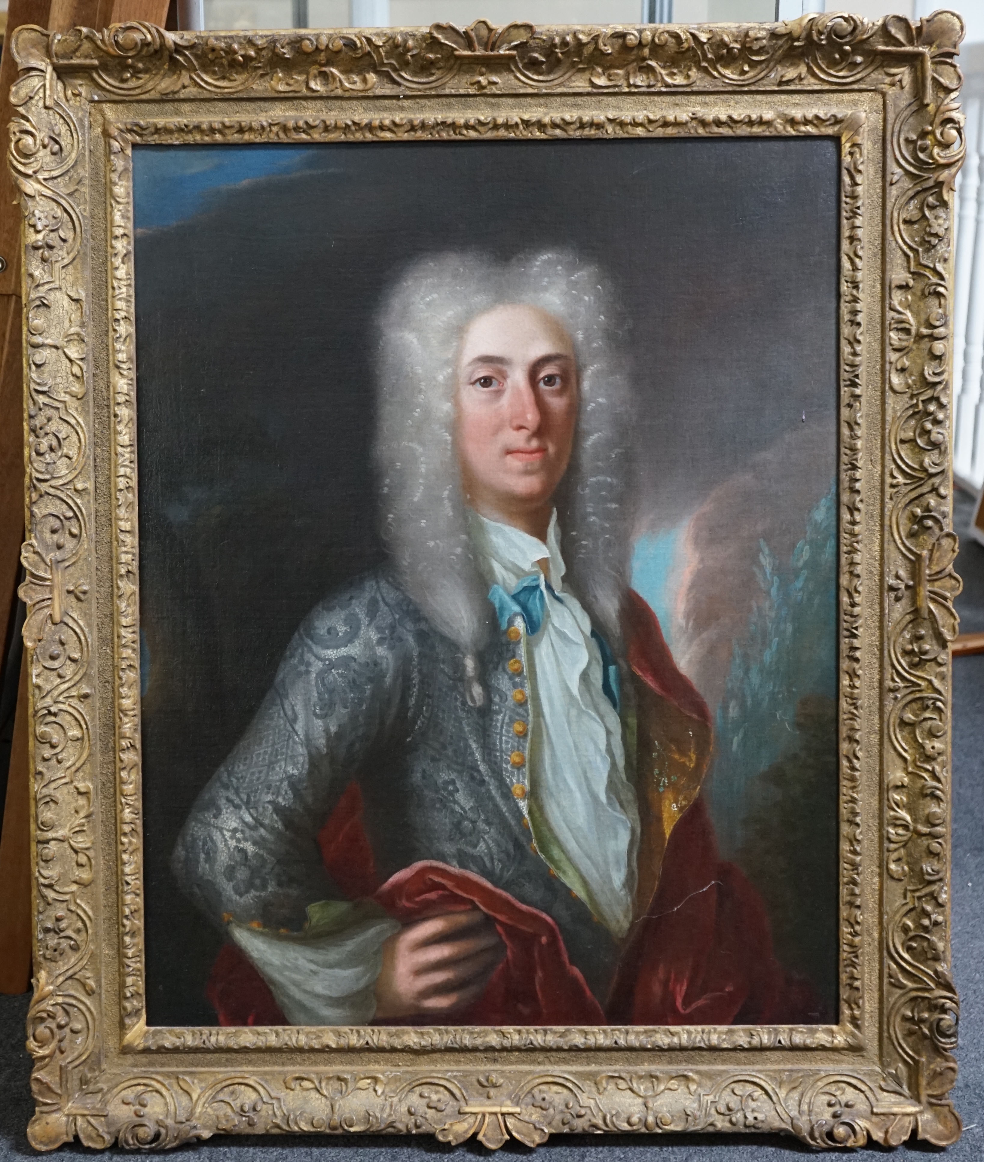 English School c.1740 , Portrait of John Wale Esq. (1701-1796) of Colne Priory, Gentlemen of the bed chamber to King William III (in evening court dress), oil on canvas, 82 x 66cm